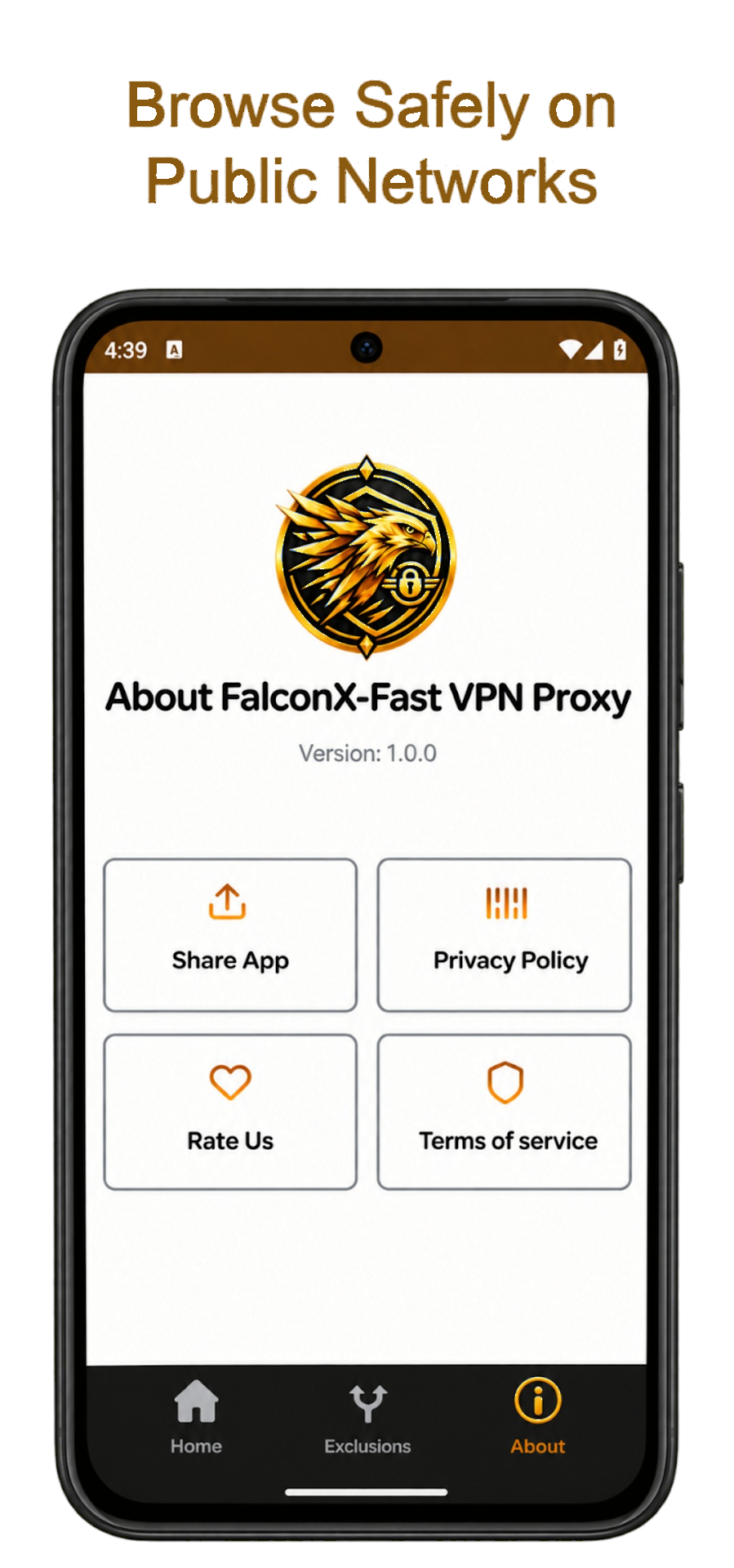 About screen of the FalconX-Fast VPN Proxy app