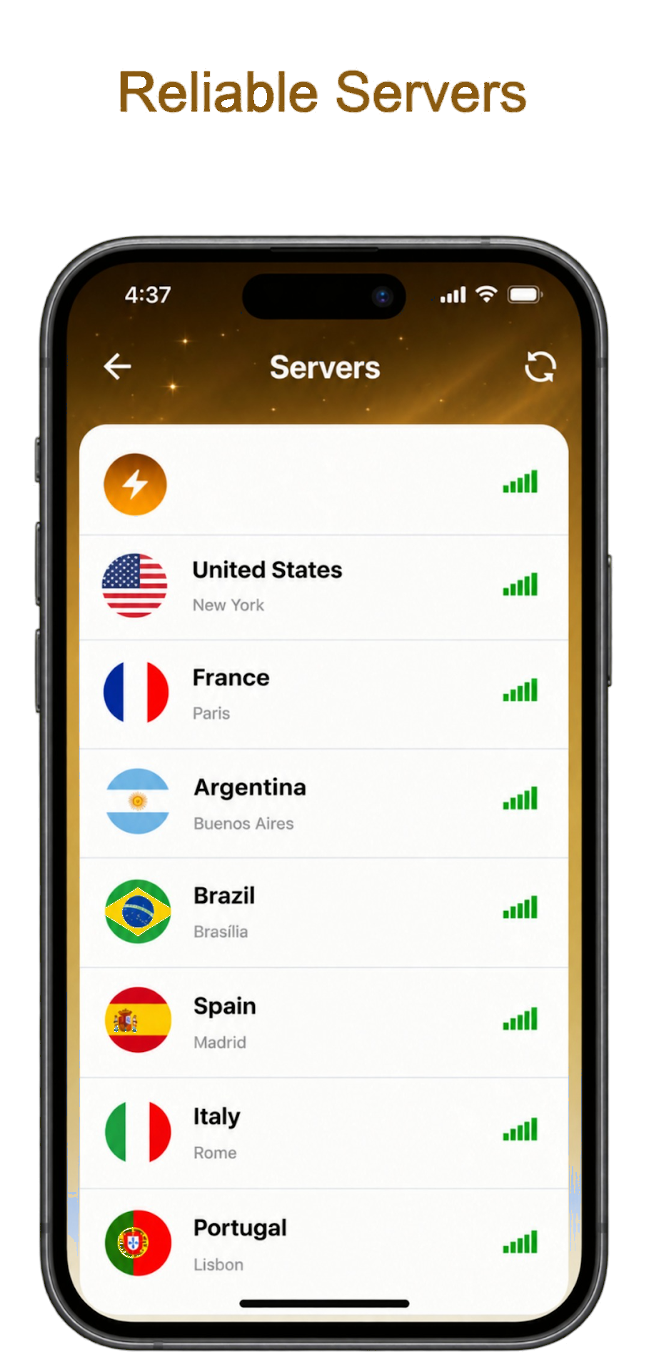 Server list in the FalconX-Fast VPN Proxy app